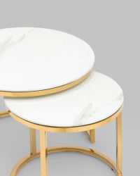 Журнальный столик Селена 60 и 45 см стекло Белый мрамор сталь золото