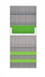 Стеллаж с ящиками Палермо Юниор 04  Белый глянец Ясень шимо светлый Зеленый