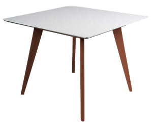 Стол Лунд 860*860 мрамор Бьянко Темный орех