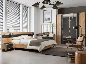 Тумба прикроватная левая Шелли ЛД 692.050.000 Дуб золотой Камень Пьетра чёрный