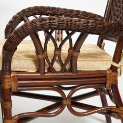 Комплект обеденный ANDREA GRAND (стол со стеклом+6 кресел+ подушки) Pecan Washed (античн. орех), Ткань рубчик, цвет кремовый