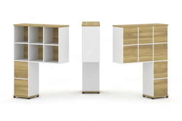 Надставка на стол высокая односторонняя + задняя стенка (8 шт.) + блок с 2-мя ящиками (1 шт.) + блок с 1-м ящиком (1 шт.) CONCEPT CN.ONV-007 Дуб Винченцо Белый бриллиант Черный металл