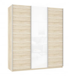 Шкаф-купе трехдверный Прайм 2100 ДСП/Белое стекло/ДСП Дуб сонома