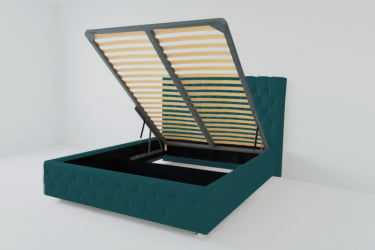 Мягкая интерьерная кровать "Версаль" с подъемным механизмом Материал фасада: Велюр; Спальное место: 2000х2000 мм; Цвет фасада: Бирюзовый; Цвет корпуса: Бирюзовый 