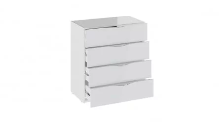 Комод в спальню Глосс ТД 319.04.01 Белый глянец/Стекло