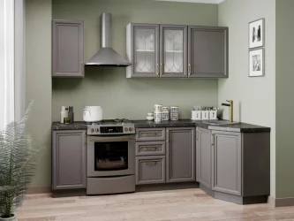 Кухонный гарнитур угловой Джелатто 03 Белый Оникс серый