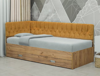 Кровать с продольной мягкой спинкой (левая) Софа №16 (900х2000) Дуб Сонома светлый Велюр 016