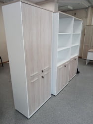 Шкаф 4 широкий верх открытый, низ закрытый Дека 10.19.111 Дуб Сантана светлый/Белый / Deka