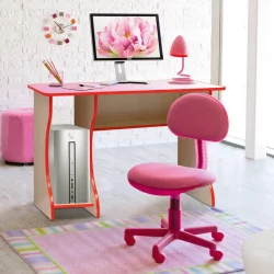 Парта школьная с полкой компьютерный Юниор-11.3 Дуб молочный/Ярко-розовый