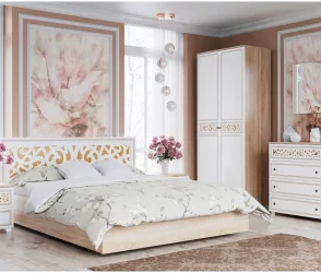 Двуспальная кровать с подъёмным механизмом Мадлен 02 Дуб сонома светлый Ясень белый Серебро