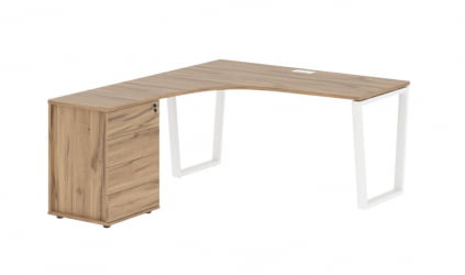 Стол эргономичный с тумбой левый ЕДИС ЕВCЕТ 1518 Л Дуб Денвер светлый Белый / EDIS EVCET L