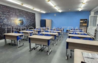 Парта двухместная Де Гласси Н (рост 3-5)  ЛДСП Серый/ Металл Серый+Синий