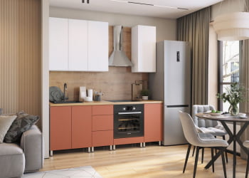 Кухня Деми 2,2 м, белый/белый снег/терракот/дуб бунратти №100Ш