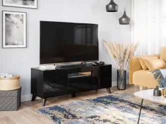 ТВ тумба Бруклин 1200 с опорами Черный глянец