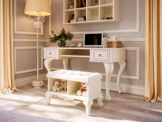 Стол письменный с полкой навесной и банкеткой Маркиза 04 Алебастр Шампань