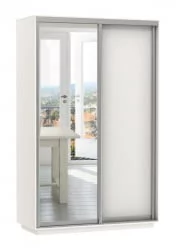 Белый шкаф-купе с зеркалом Экспресс Дуо Медиум 1200х2400h Белый снег