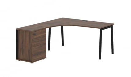 Стол эргономичный с тумбой (левый) ЕДИС ЕЛCЕТ 1518 Л Дуб Денвер темный Черный / EDIS ELCET L