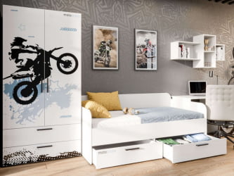 Комплект мебели для детской Мотокросс №2 Серый шелк с фотопечатью