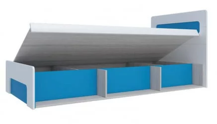 Кровать 0,9 с подъемным механизмом Палермо Юниор 01 Белый глянец Ясень шимо светлый Синий