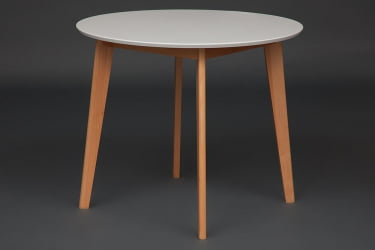 Маленький обеденный стол BOSCO (Боско) основание бук, столешница мдф, D900, Белый+Натуральный ( Бук)
