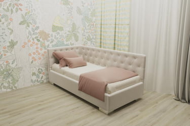 ДЕТСКАЯ МЯГКАЯ ИНТЕРЬЕРНАЯ КРОВАТЬ ВЕРСАЛЬ БЕЗ ОСНОВАНИЯ (BERHOUSE) Цвет фасада: Кремовый; Материал фасада: Металл/Велюр; Спальное место: 800х1900