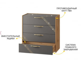 Комод в спальню Монако 902.18 Дуб Вотан Оникс Графит