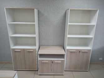 Шкаф 4 широкий верх открытый, низ закрытый Дека 10.19.111 Дуб Сантана светлый/Белый / Deka