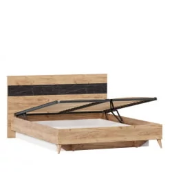 Кровать двуспальная 1600 Шелли с подъемным механизмом Дуб золотой Мрамор черный