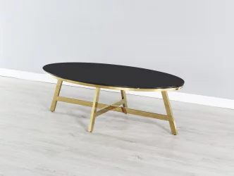 Овальный журнальный столик АЛЬБА 100x50 Золото (стекло черное)