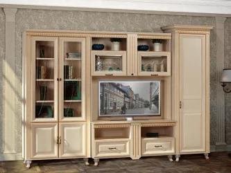 Настенный шкаф для гостиной Марлен 481 Кремовый белый Патина