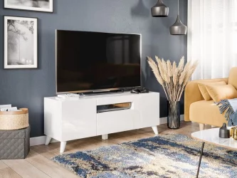 ТВ тумба Бруклин 1200 с опорами Белый глянец