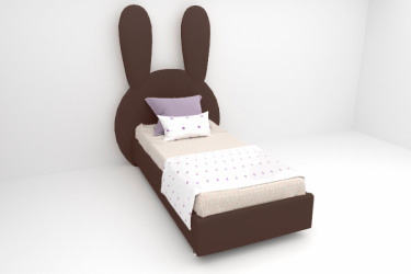 Детская кровать "Зайка" с ортопедическим основанием Цвет фасада: Коричневый; Цвет корпуса: Коричневый; Материал фасада: Искусственная кожа; Размер: 1200х2000 мм; Спальное место: 1200х2000 мм 