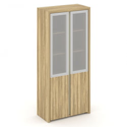 Шкаф высокий широкий (2 низких фасада ЛДСП + 2 средних фасада стекло сатин в раме) Corner COR.ST-1.2R Гикори Песочный