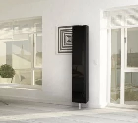 Узкий шкаф в черном глянцевом стекле Зум Шелф Молочный дуб