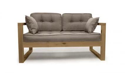 Диван экокожа двухместный DEmoku Д-2 бежевый-холодный серый