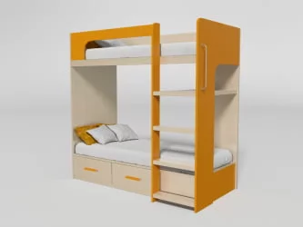 Кровать 2х ярусная №7 с ящиками Дуб молочный/Манго