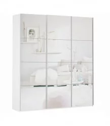 Белый шкаф-купе с зеркалом Прайм 1800 Зеркало/Зеркало/Зеркало Белый снег