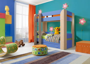 Кровать детская двухъярусная Юниор-6 с ящиком Ясень шимо светлый/Ярко-розовый