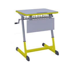 Парта одноместная НОМАД В 600х500 с ручной регулировкой высоты с антивандальной полиуретановой кромкой (рост 4-6) Желтый/Серый / NOMAD V