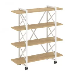 Стеллаж на колесных опорах - 4 полки LOFT  VR.L-MST.K-4.8V Металл белый Тиквуд светлый