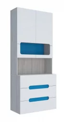 Стеллаж с ящиками Палермо Юниор 04  Белый глянец Ясень шимо светлый Синий