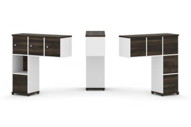 Надставка на стол низкая односторонняя + задняя стенка (5 шт.) + блок с 1-м ящиком (1 шт.) + распашной фасад (3 шт.) CONCEPT CN.ONN-006 Дуб Мали Белый бриллиант Черный металл