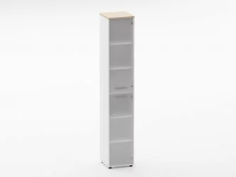 Шкаф 5 узкий закрытый, 2 стеклянные двери Дека 10.23.17Пр Туя/Белый / Deka