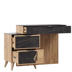 Стол туалетный с зеркалом Шелли Дуб золотой Камень Пьетра чёрный