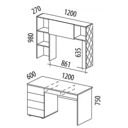 Стол с надстройкой (лев/прав) Монако 903.301 Дуб Вотан / Белый шпон / Альпийский белый