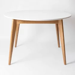 Стол обеденный Орион 100кс100 Эмаль белая Морилка Дуб натуральный / 100x100