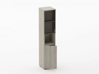 Шкаф высокий со стеклом и нишей Твин 16.16.16Л Дуб Сантана светлый / Twin