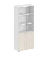 Шкаф высокий четырехдверный со стеклом Сигма СГ.811.ВХ.ОЛ.ГЛ Белый Дуб светлый / Sigma SG.811.WH.OL.GL