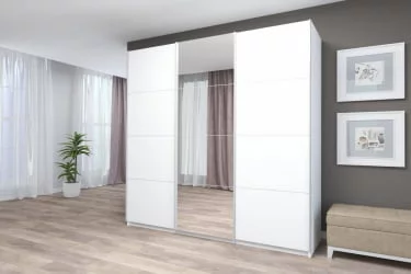 Белый шкаф-купе с зеркалом Прайм 2100 ДСП/Зеркало/ДСП Белый снег