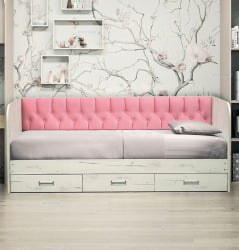 Кровать с продольной мягкой спинкой Софа №14 (800х2000) Дуб Крафт белый Велюр 032